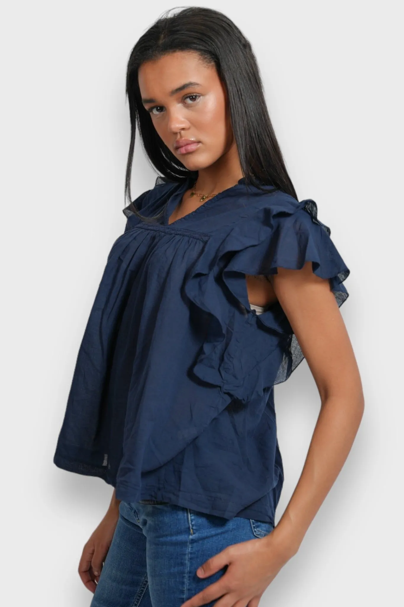 Meet Me There Tops|Flora Blouse Navy