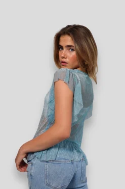 Meet Me There Tops|Glitter Peplum Top Blue