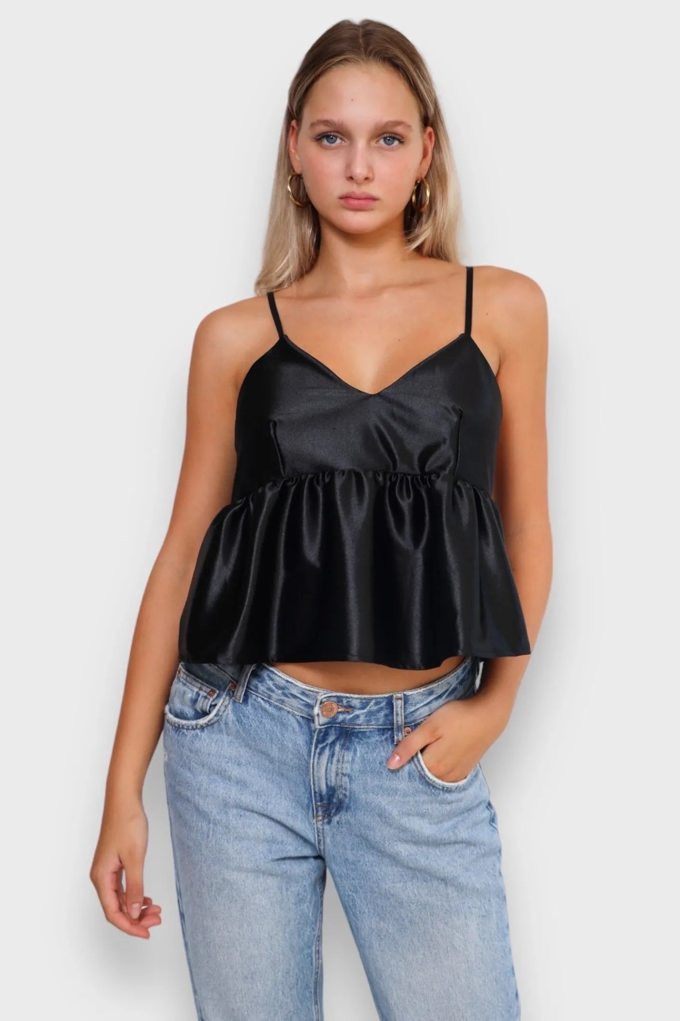 Meet Me There Tops|Silk Peplum Top Black